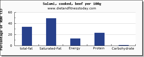 total fat and nutrition facts in fat in salami per 100g